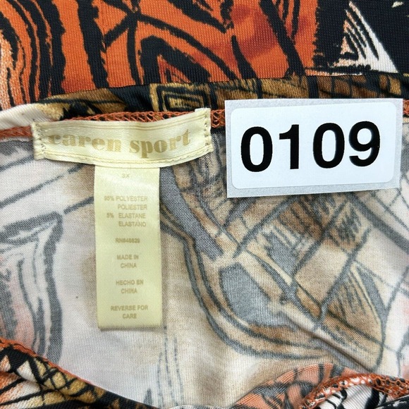 Caren Sport Dress Women's 3X Orange Black Brown Tan Halter Tie Neck Midi Print - Picture 16 of 16